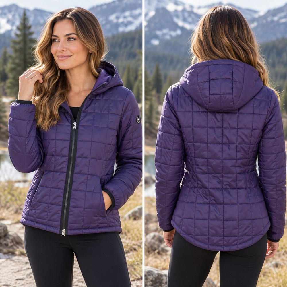 Victorinox Womens Purple Primaloft Quilted Hooded Puffer Jacket L RN109516